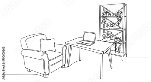 Laptop on a Desk with Chair.