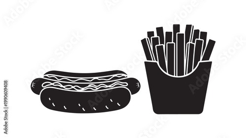 Hot Dog And French Fries Isolated On White For Food Concepts