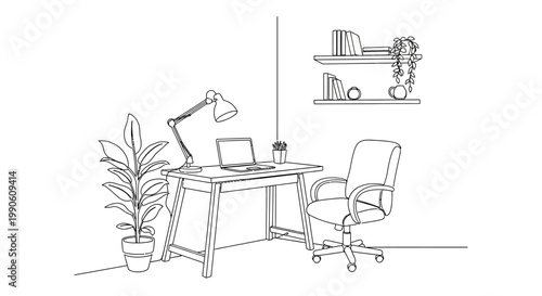 Office Chair With Desk And Laptop.