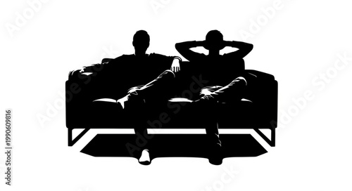 Two men relaxing on a sofa silhouette.