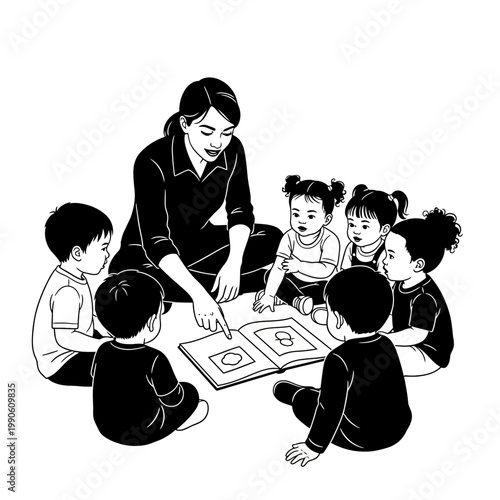 Woman teaching children in a classroom.