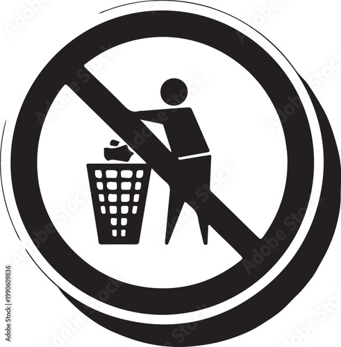 Prohibition sign showing a hand releasing an object with an arrow, indicating no dropping or littering