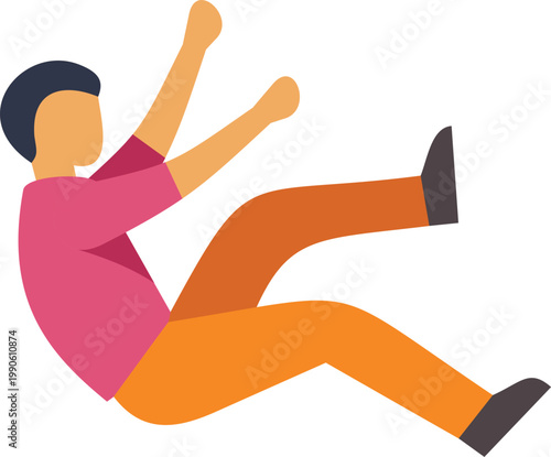 Man falling down experiencing accidental slip flat design