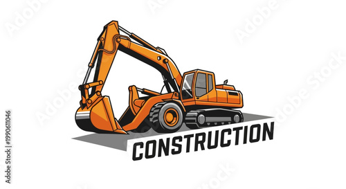Construction logo with excavator machine.