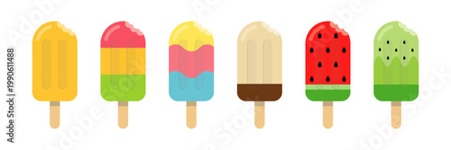 Tableau sur toile Bitten ice cream bars and popsicles collection, summer dessert with bite mark, v