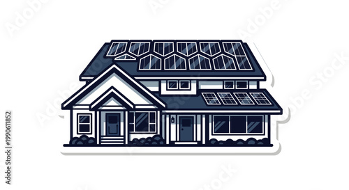 Solar powered house with panels on roof, eco friendly home