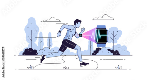 man running on road with bus in background illustration