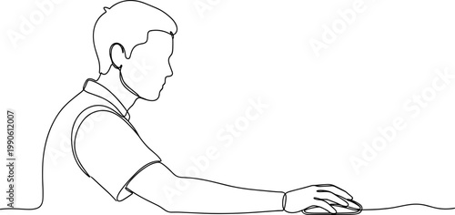 Man Leaning on Surface Looking Down.