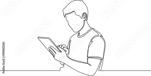 Man looking at digital tablet device.