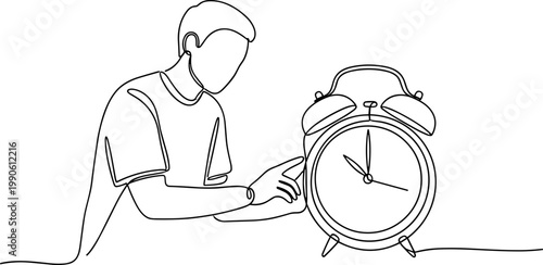 Man Setting Old Fashioned Alarm Clock.