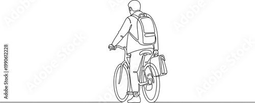 Man Riding Bicycle with Backpack.