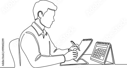 Man sitting at desk with notebook 1.