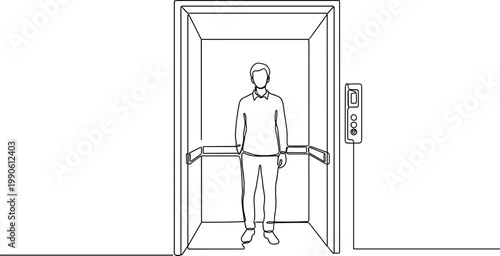 Man standing in an elevator doorway.
