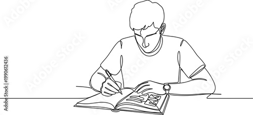 Man studying with pen and book.
