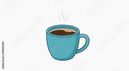 A minimalist vector illustration of a steaming hot coffee cup on a plain background