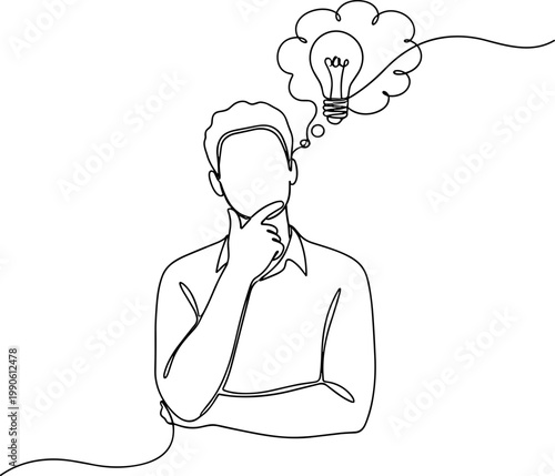 Man thinking with light bulb idea.