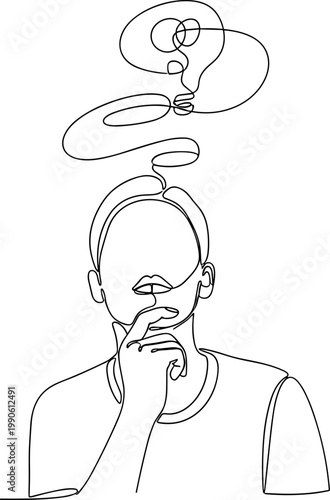 Man thinking with question mark above.