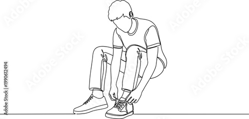 Man Tying His Athletic Shoe Laces.