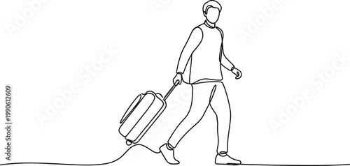 Man walking with travel suitcase luggage.