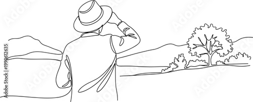 Man wearing a wide brim hat.