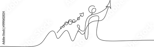 Person climbing up a mountain line.