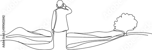 Person Looking Out at Landscape Horizon.