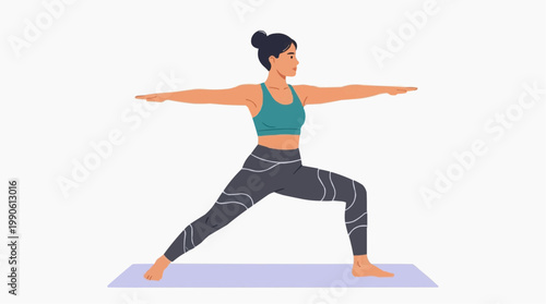 A woman in a yoga pose on a mat in a vector illustration design