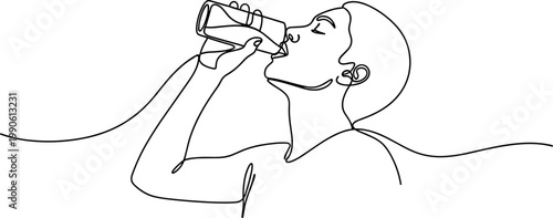 Woman Drinking from a Bottle.