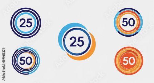 Circular Number Icons Representing Twenty Five and Fifty.