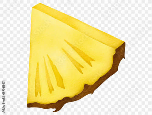 Watercolor pineapple wedge textured tropical fruit summer illustration Vector.