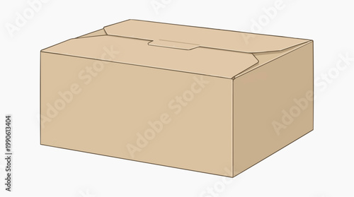 A simple vector illustration of a closed cardboard box with a flap on top