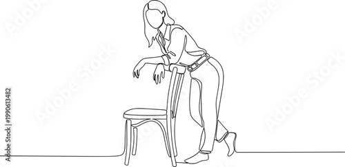 Woman Leaning on Chair Illustration.
