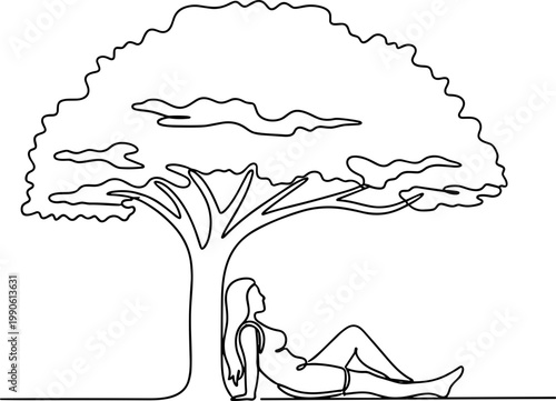 Woman Relaxing Under Tree Shade.