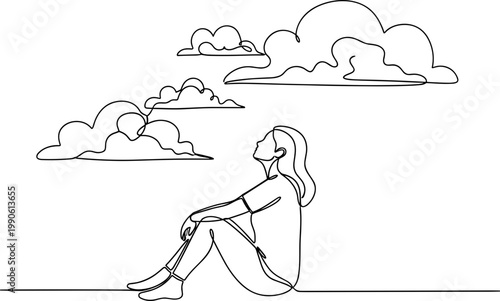 Woman Sitting Alone on Ground Outdoors.