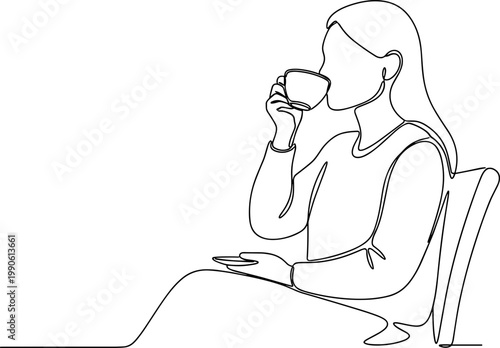 Woman Sitting and Drinking Coffee.