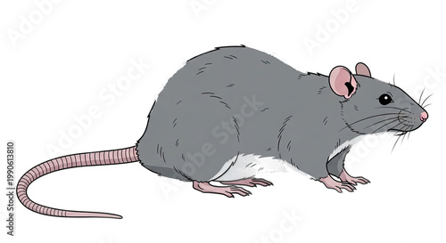 A grey mouse standing sideways.