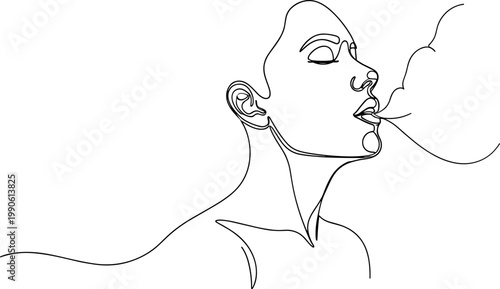 Woman Smoking Cigarette Minimalist Line Art.