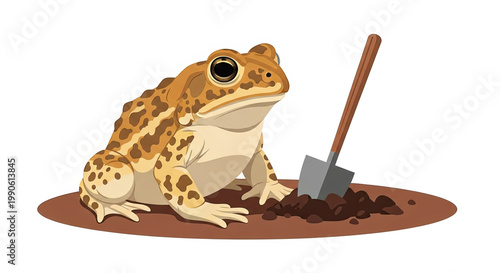 Brown frog sitting on ground.