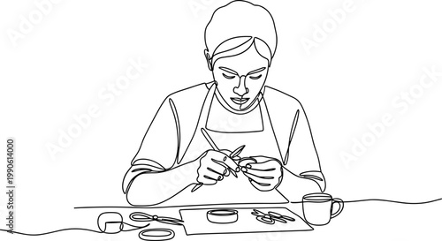Woman working with thread and needle.