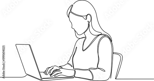 Woman working on laptop computer.
