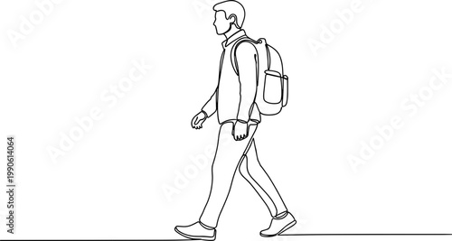 Young man walking with backpack on.