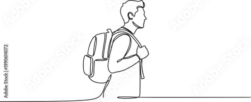 Young man with a backpack walking.