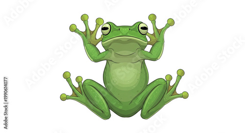 Green Frog Sitting Upright Calmly.