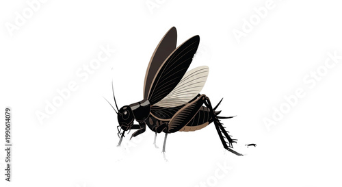 A black fly with wings.