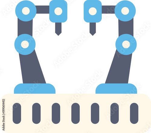 Two robotic manipulators performing tasks on a production conveyor system