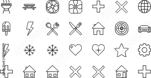 Universal icons set symbols home tools weather interface elements outline vector collection minimal modern simple signs