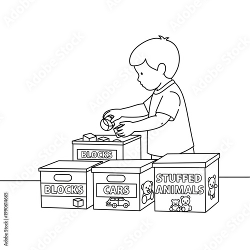 Boy Playing With Toy Storage Boxes.