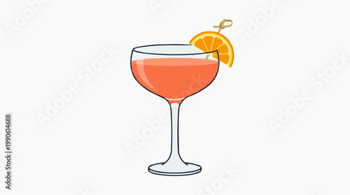 A vector illustration of a cocktail glass with an orange slice garnish on a white background