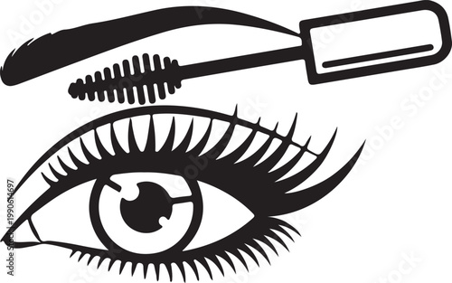 Line art of an eye with mascara being applied to the lashes facial feature cosmetic product beauty routine cosmetic application illustration grooming enhancement
