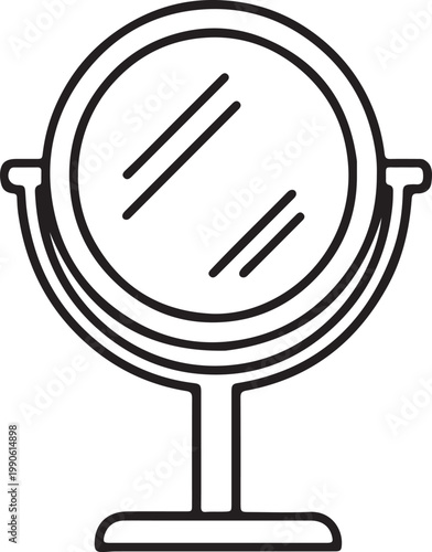Simple line drawing icon of a freestanding vanity mirror with a circular reflective surface looking glass dressing table freestanding circular reflective illustration reflection cosmetic